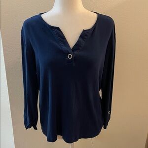 Chico's Navy Blue Blouse with Button Accent